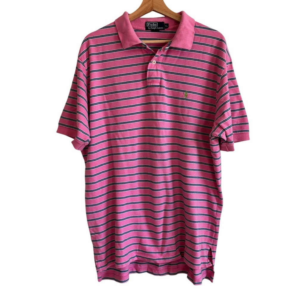 Polo Ralph Lauren Polo Shirt Pink Mens XL Striped Short Sleeve Cotton Pique